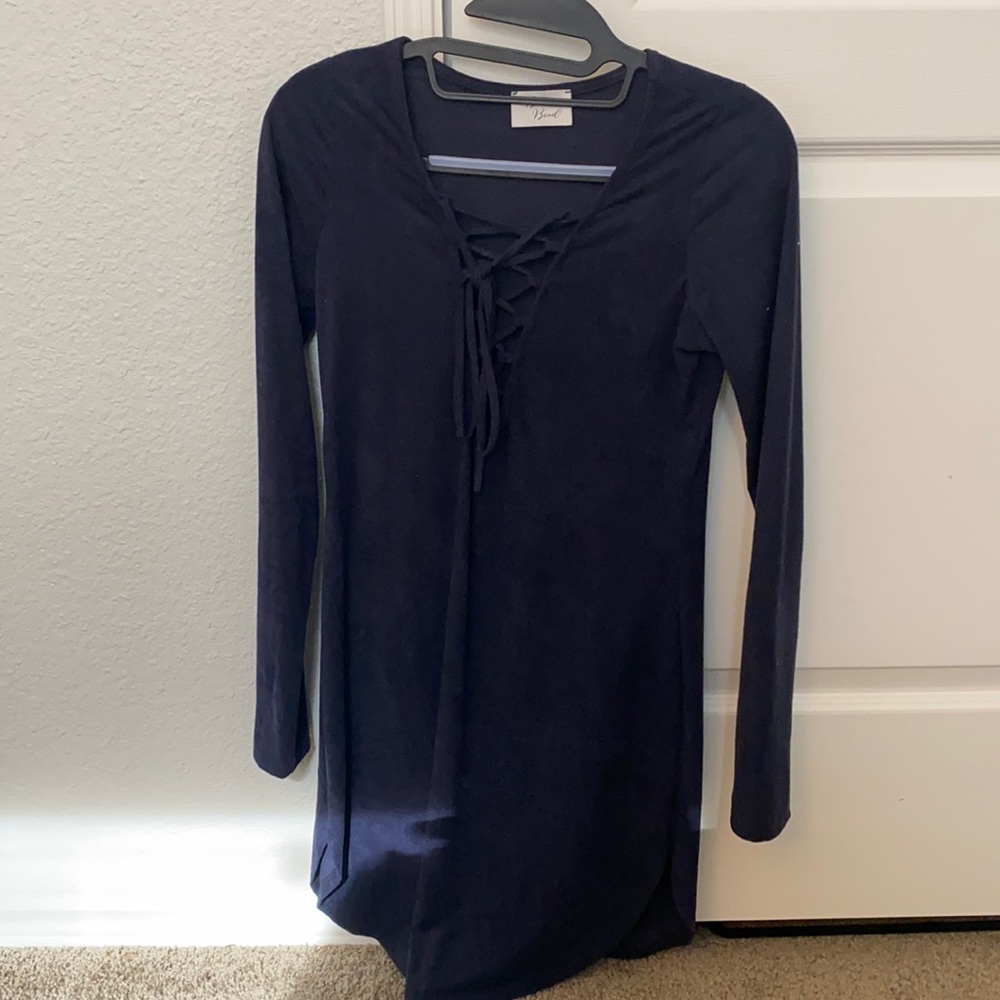Black Bead Navy Blue long sleeve dress